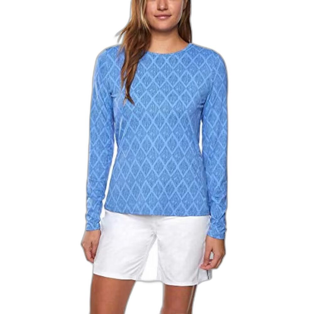 Hang Ten Women's L Large Long Sleeve Rashguard Diamond Design UPF 50+